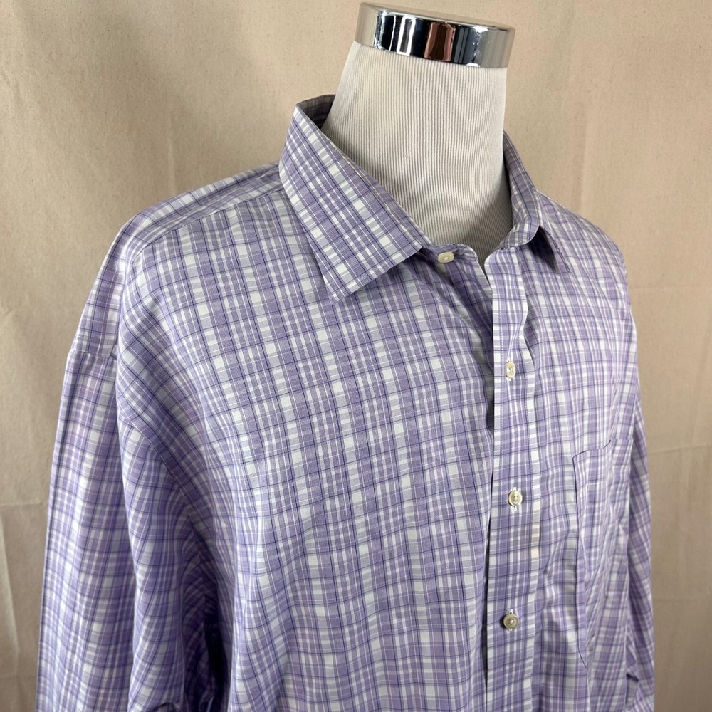 Brooks Brothers 20 36/37 Regular Fit Button Down Shirt Purple Plaid Supima Men